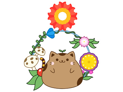 cat in flowers cat flat illustration