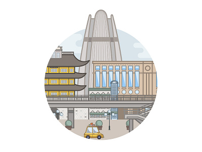 Zhongshan Road of Ningbo flat illustration