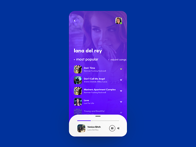 Music Player iOS App UI Design app design ios lana lana del rey mobile music music app music player player player app sketch song ui user interface