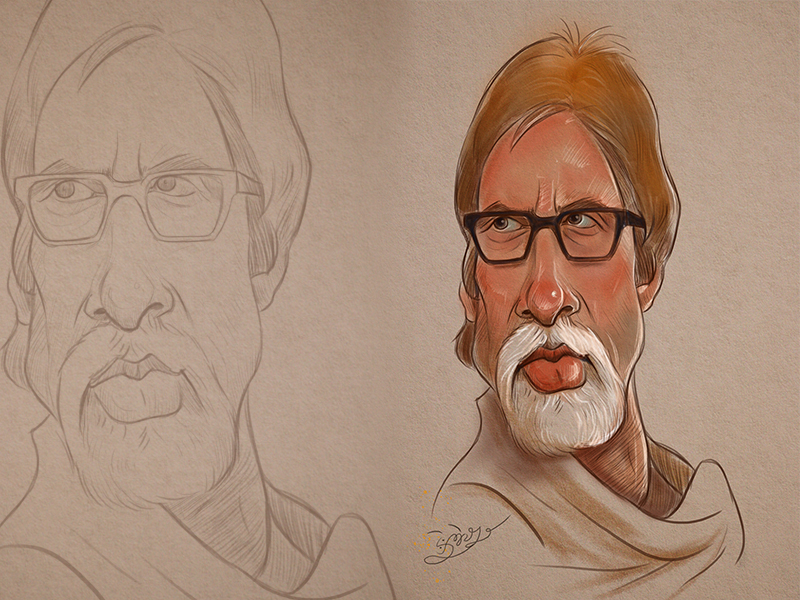 Caricature & Cartoon | Amitabh Bachchan by Kamlesh on Dribbble
