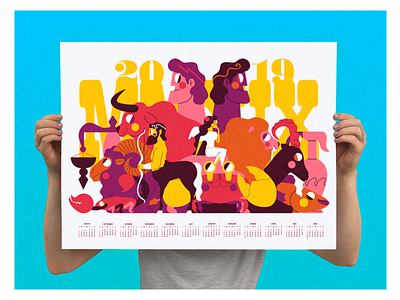 CALENDARIO ZODIACAL 2019 calendar calendario color illustration ilustración paleta de color palette poster poster art print signos sings zodiac zodiaco