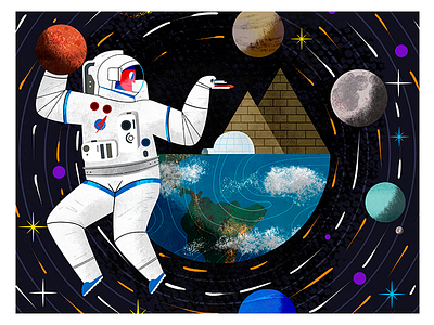 FAKE NEWS astronaut illustration ilustración nasa planets space