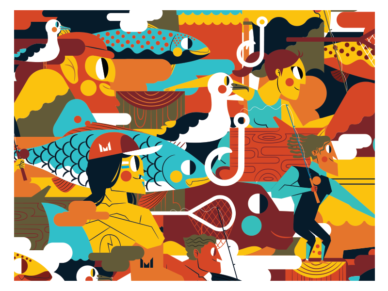 MONDO color palette fishing flat illustration ilustración jhonny núñez surf vector