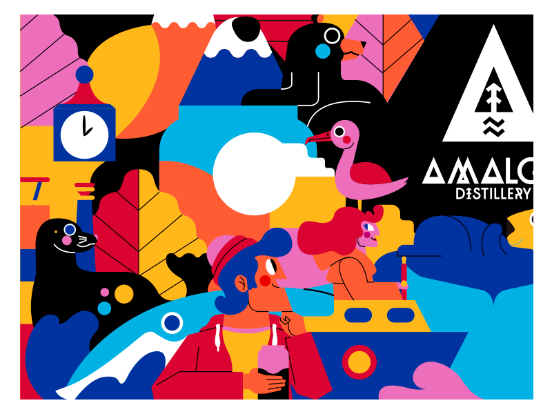 GLASSWARE distillery amalga color palette vector jhonny núñez ilustración illustration