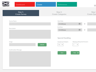 OMG Survey: Create New Survey screen adobe xd app ui uidesign ux web