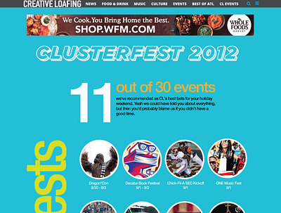 Creative Loafing: Clusterfest 2012 Web Landing Page Prototype illustrator newspaper prototype uidesign ux design web design