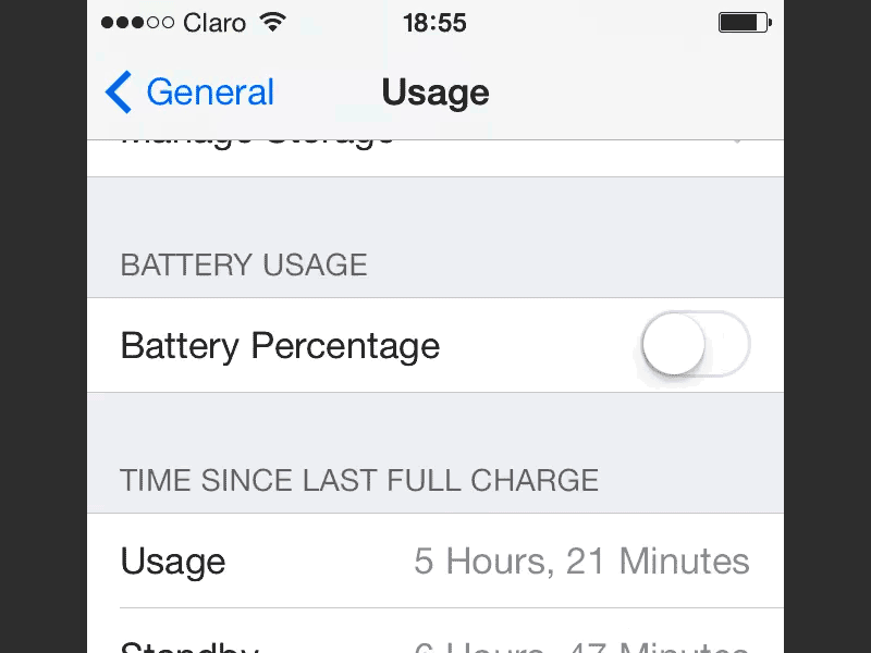 [GIF] Showing battery percentage only when needed apple battery ios7 iphone menubar percentage ux