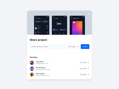 Share Project - Concept clean ui desktop invite members minimal modal popup product design share software ui