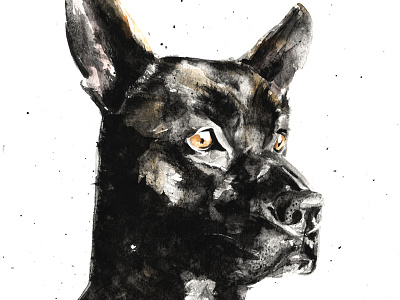 Chevy art black commission dog handmade illustration ochre painting portrait watercolour woof