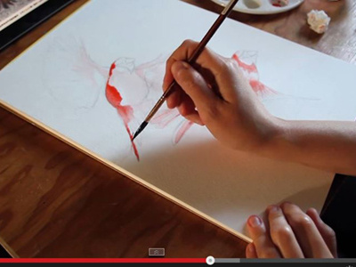 Watch me paint! artist birds cardinals fly homemade howto paint red video watercolour