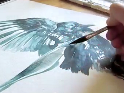 Adding Wings to A Crow artist brush crow fly howto painting video watercolour wings