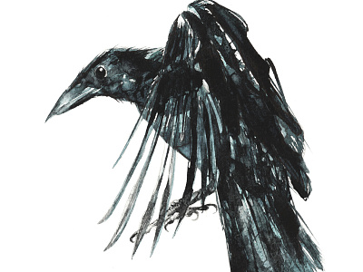 Death Diner bird black crow handmade watercolour