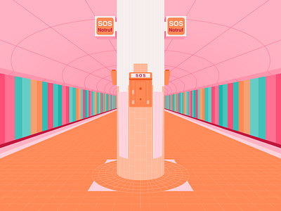 Westend Station Frankfurt architecture building colour design germany illustration illustrator orange pink sos station stripes train underground vector