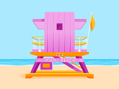 Lifeguard Tower - Miami Beach architecture beach colour illustration illustrator lifeguard light miami ocean orange purple shadow sky summer sun tower type vector