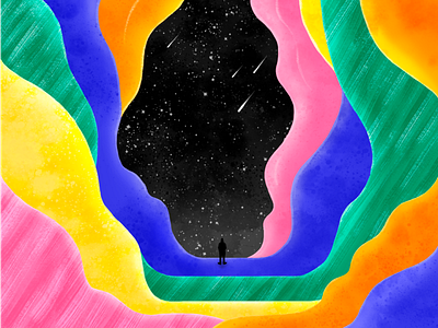 Rainbow cave adventure cave colour fantasy illustration illustrator imagination light nature night person rainbow shadow shooting star sky stars texture vector world