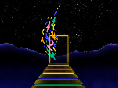 Portal adventure colour fantasy gate illustration illustrator imagination light mountains night night sky portal rainbow shadow stars texture vector world