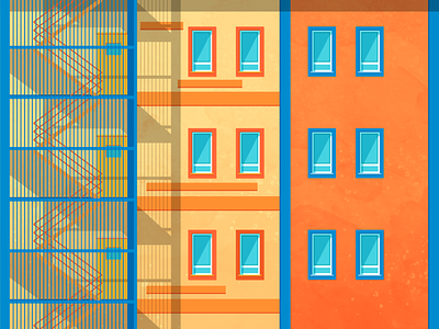 Sunset Hues architecture blue building colour contrast illustration illustrator light orange shadow stairs sun sunset texture vector wes anderson window