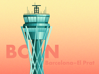 Barcelona-El Prat - airport barcelona gradient green illustration orange sunset texture typography vector