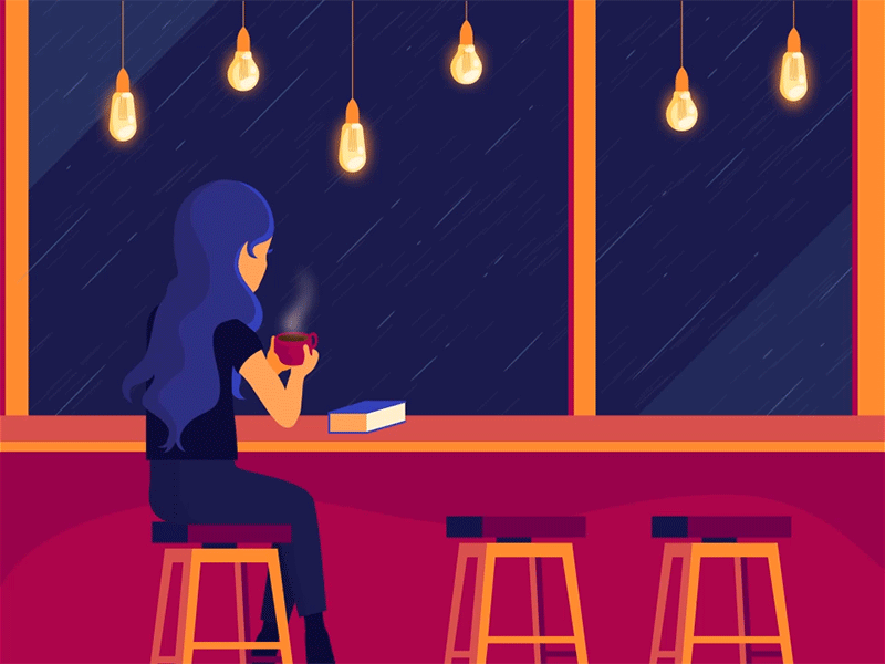 Autumn Rain animation autumn cafe coffee colour fall girl illustration illustrator light orange purple rain shading vector weather window