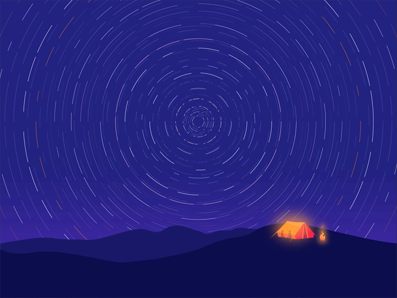 Camping animation autumn blue bonfire camping colour gif glow illustration illustrator nature night sky stars tent universe vector