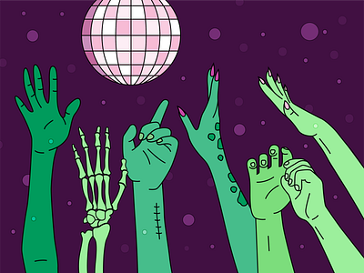 Disco never dies arms colour dance disco green halloween hands illustration illustrator monster party purple skeleton vector zombie