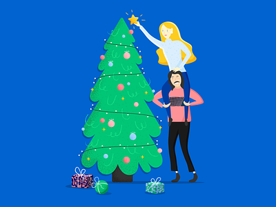 Christmas 2019 blue card christmas colour couple decoration greetings holidays illustration illustrator lights pattern pine presents season star texture tree vector