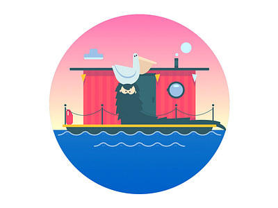 Houseboat flat illustration illustrator vector