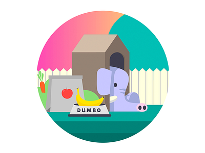 Dumbo banana character doghouse elephant flat food garden illustration illustrator vector