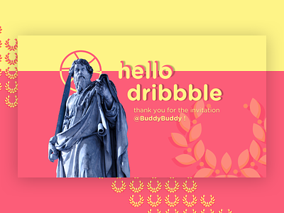 Hello Dribbble ! design flat for fun pink roman ui ux yellow