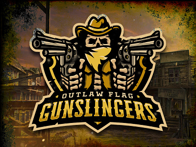Outlaw Flag Gunslingers Logo esports flag gun logo pistol skull