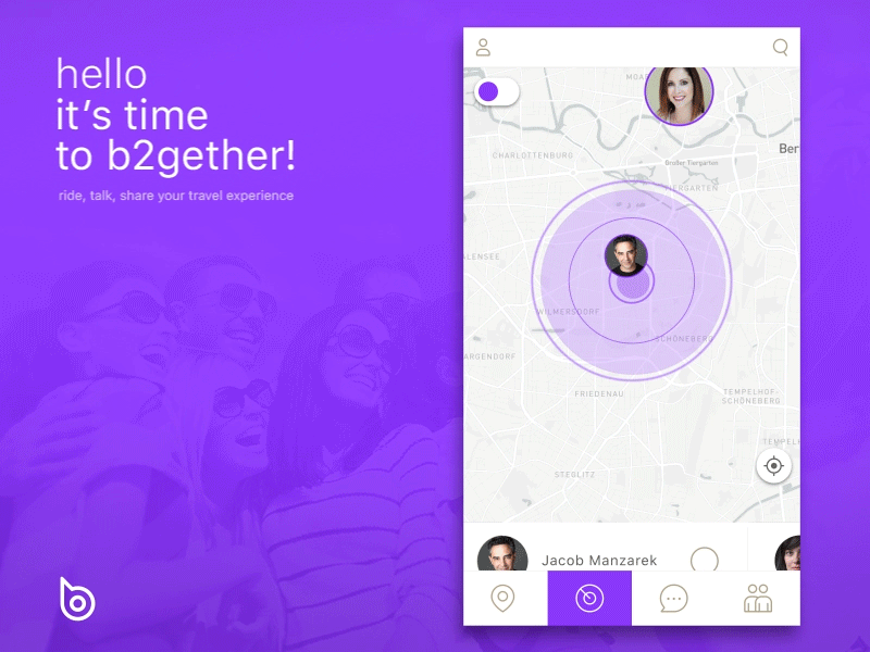 b2gether app / radar app b2g branding design motion radar room33 ui ux