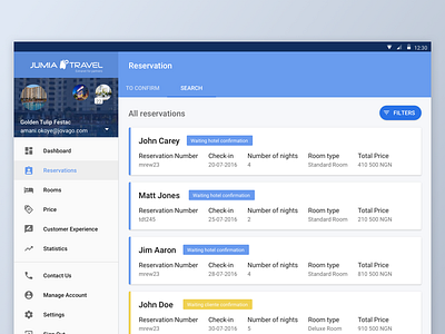 Reservation dashboard dashboard jumia travel material design