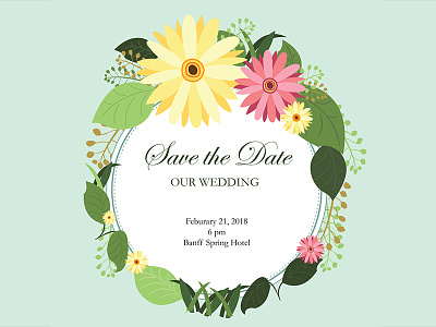 Floral wedding invitation design flat floral flower green illustration invitation invites