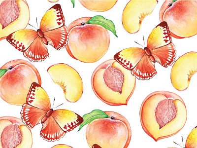Peachy butterfly illustration pattern peach textile watercolor