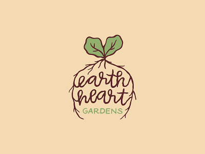 Earth Heart Gardens Logo branding earth farm garden hand drawn hand drawn logo hand lettering hand lettering logo heart leaf logo logo design logotype plants roots rustic script sustainability