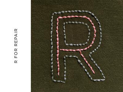 R for Repair 36daysoftype 36daysoftype07 alphabet clothing embroidered embroidery hand lettering imperfect inline letter r lettering lettering art lettering artist repair sewing stitch sustainability sustainable tactile typography