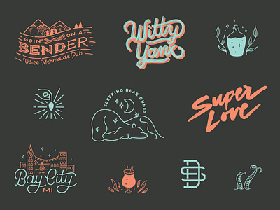 2019 Work Part 1 bear beer bender branding bridge drink hand drawn hand lettering illustration lettering love mermaid monogram mountains potion script seed sleeping bear dunes tentacles typography