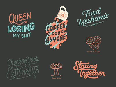 2020 Work Part 4 block lettering bolete branding coffee coffee cup extroverts food logo golden pholiota hand drawn hand lettering illustration lettering losing my shit mushroom populace queen script logo strung together typography vintage lettering