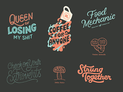 2020 Work Part 4 block lettering bolete branding coffee coffee cup extroverts food logo golden pholiota hand drawn hand lettering illustration lettering losing my shit mushroom populace queen script logo strung together typography vintage lettering