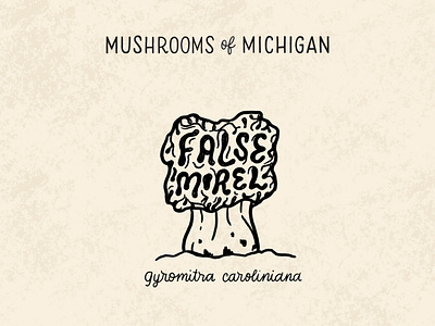 False Morel Mushroom black and white false morel hand drawn hand lettering illo illustration illustrative lettering lettering michigan morel mushroom mushrooms nature sustainable texture typography woods