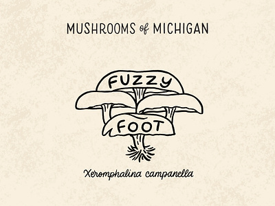 Fuzzy Foot Mushroom black and white cream cute cute art forage foraging fuzzy foot hand drawn hand lettering illustration illustrative lettering illustrative logotype lettering line illo line illustration michigan nature typography