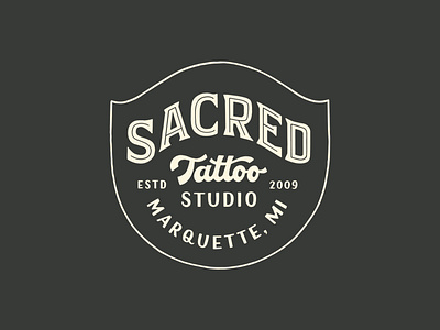 Sacred Tattoo Logo badge logo brand identity branding hand lettering inline lettering logo logo design logotype sacred tattoo tattoo brand tattoo logo tattoo studio thick script type lockup typography vintage lettering vintage signage vintage type