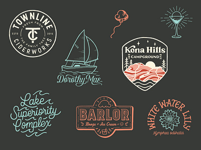 2021 Graphics 3/5 balloon camp logo campground camping cider cider logo hand drawn hand lettering ice cream illustration lake superior lettering lily martini sail logo sailboat sailing typography wildflower