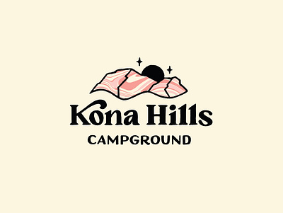 Kona Hills Campground Logo 1970s 70s type branding camp campground camping groovy hand drawn hand lettering hills illustration lettering logo michigan mountain mountain logo psychedelic sparkles sun logo typography