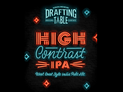 High Contrast IPA beer beer can beer packaging branding brewery drafting drafting table glow hand drawn hand lettering high contrast illustration ipa lettering neon neon lettering neon sign pale ale signage typography