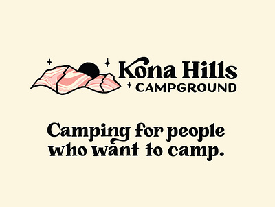 Kona Hills Logo + Tagline 1970s 70s branding camp campground hand drawn hand lettering hills illustration kona lettering logo michigan mountain nature outdoors psychedelic sun swirls typography