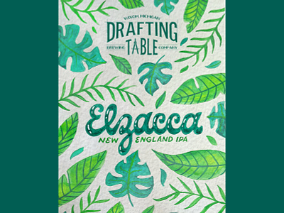 Elzacca New England IPA banana leaves beer beer brand beer can beer label beer packaging foliage hand drawn hand lettering illustration ipa leaves lettering monsterra painted painting script tropical typography watercolor