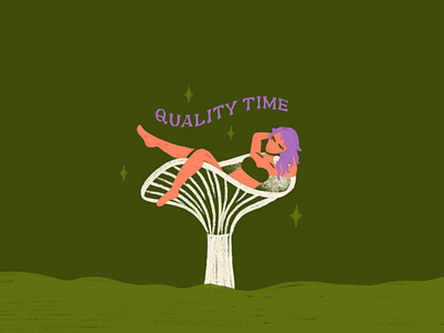 Quality Time faerie fairy forest girl green hand drawn hand lettering illustration lettering lounge magical mushroom pinup quality quality time relax stars time typography woman
