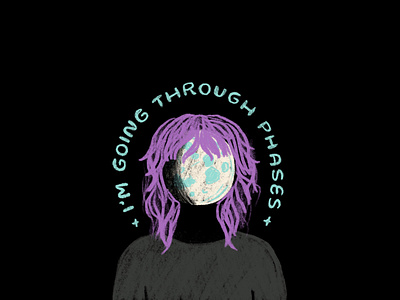Going Through Phases chalk full moon girl hair hand drawn hand lettering illustration lettering moon night pencil phases portrait purple self portrait sky woman