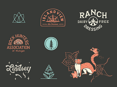 2022 Graphics Part 3 archway compass ermine hand drawn hand lettering illustration island lettering lindsey logo logofolio pine tree ranch dressing rock hound rocks rose script thimbleberry triangle typography